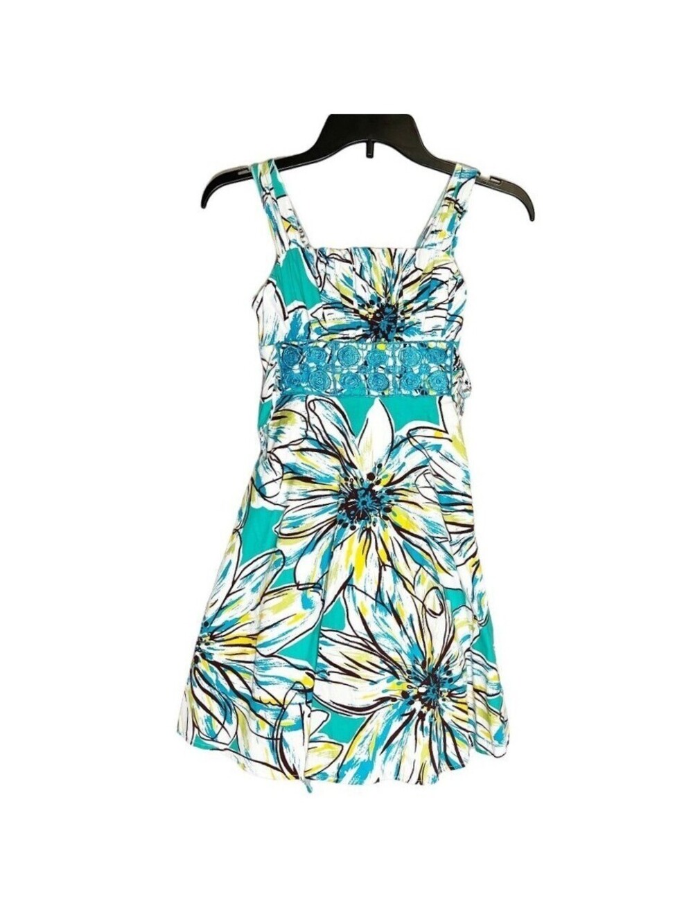 My Michelle Girls Teal White Floral Sleeveless Dress Size 10 8409KH1G